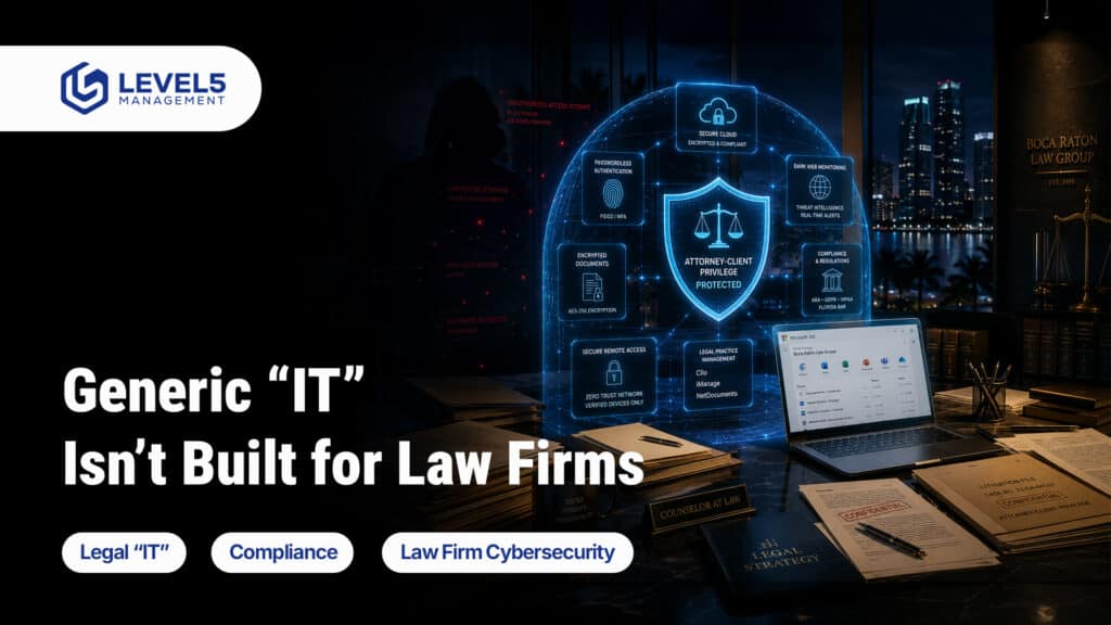 "IT services for law firms in Boca Raton and South Florida Level5 Management legal IT support."