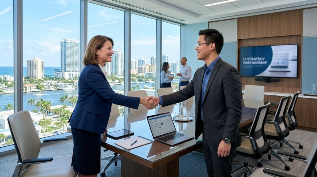 Choosing the right IT company in Fort Lauderdale — business owner meeting with managed IT provider